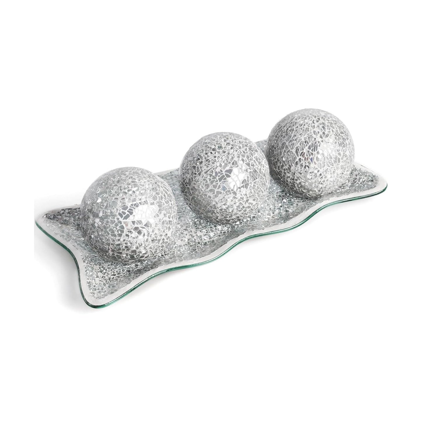 Tray / Orbs Glass Balls for Centerpiece Bowls Mosaic Sphere / Silver / 3 Inch / Set of 3