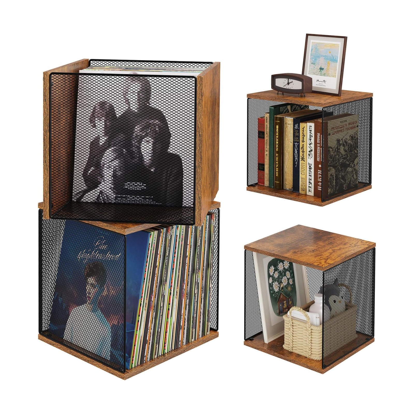 2 Cubes Record Holder Shelf Storage Furniture, Wooden Vinyl Record Storage | Modular Stackable, 80-110 Vinyl Album