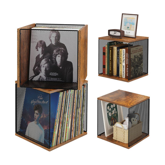 2 Cubes Record Holder Shelf Storage Furniture, Wooden Vinyl Record Storage | Modular Stackable, 80-110 Vinyl Album