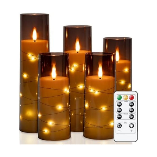Raycare Flameless Battery Operated Pillar Candles with Remote Timer, Grey