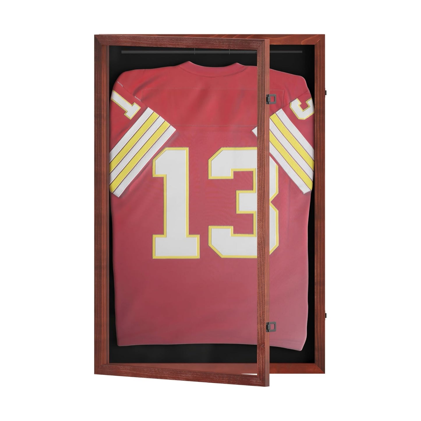 HBCY Creations Mahogany Jersey Frame Display Case - 24x36 Premium Shadow Box with Anti-Theft Lock, Acrylic Window