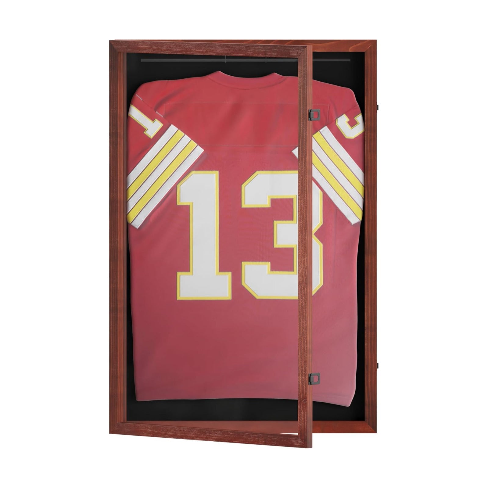 HBCY Creations Mahogany Jersey Frame Display Case - 24x36 Premium Shadow Box with Anti-Theft Lock, Acrylic Window