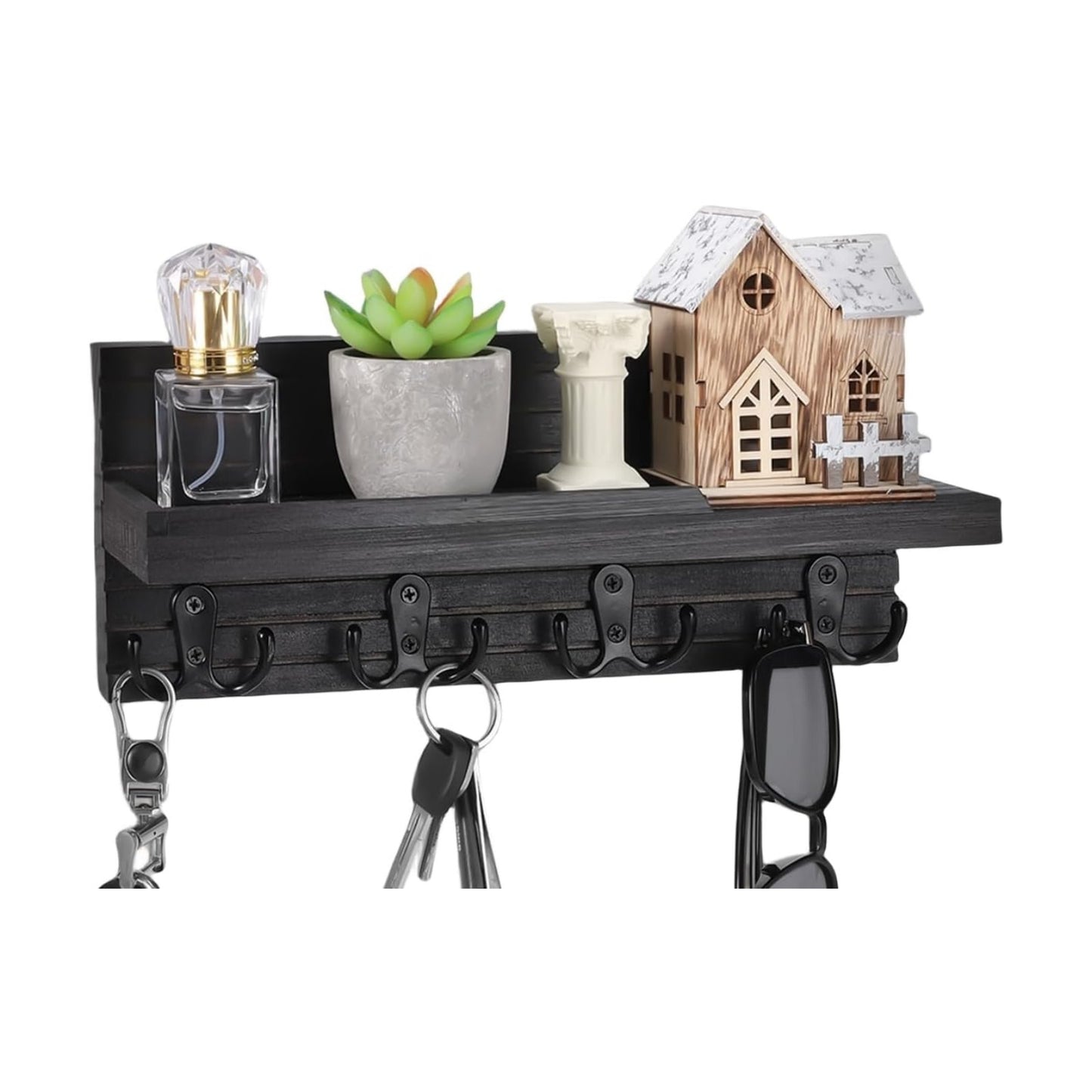 Easy Install Natural Wooden Key and Mail Holder / Carbon Black