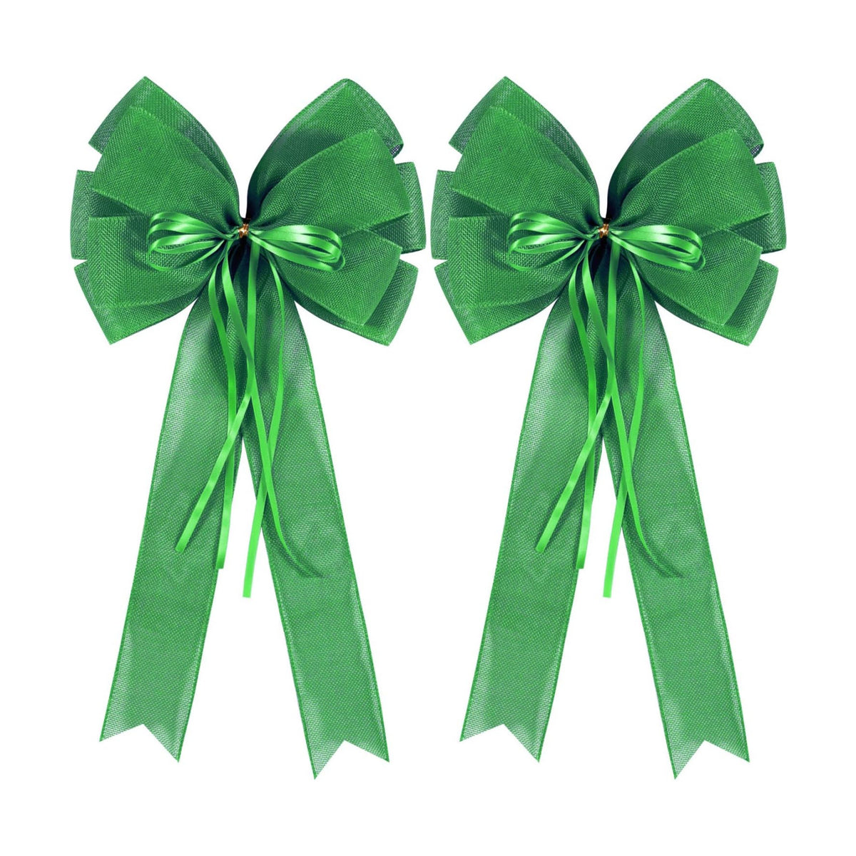 2 PCS Green St Patricks Day Wreath Bow Decor,St Patricks Day Tree Topper Bow Decorations,Decorative Bow with Green Burlap and Glitter String for Holiday Home Front Door Outdoor