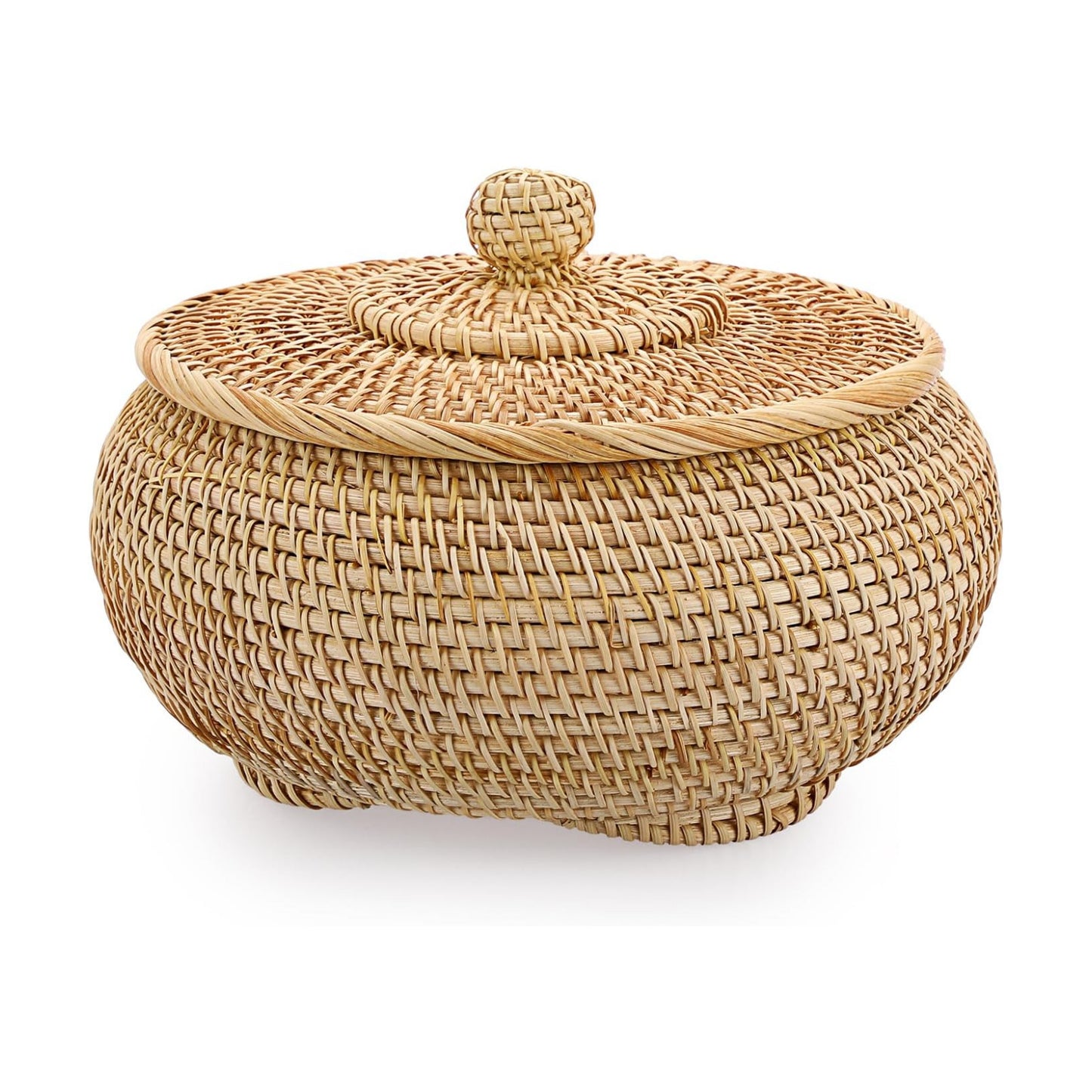Round Rattan Basket Box / Small,7.9"d x 4.1"H / Natural Color