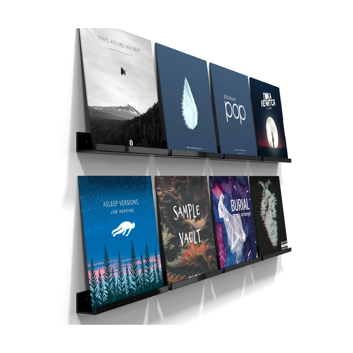 Adeptus Mechanicus 12-inch Vinyl Record Wall Mount, 8 Pack Acrylic Black Album Record Holder Display, Kids Bookshelf