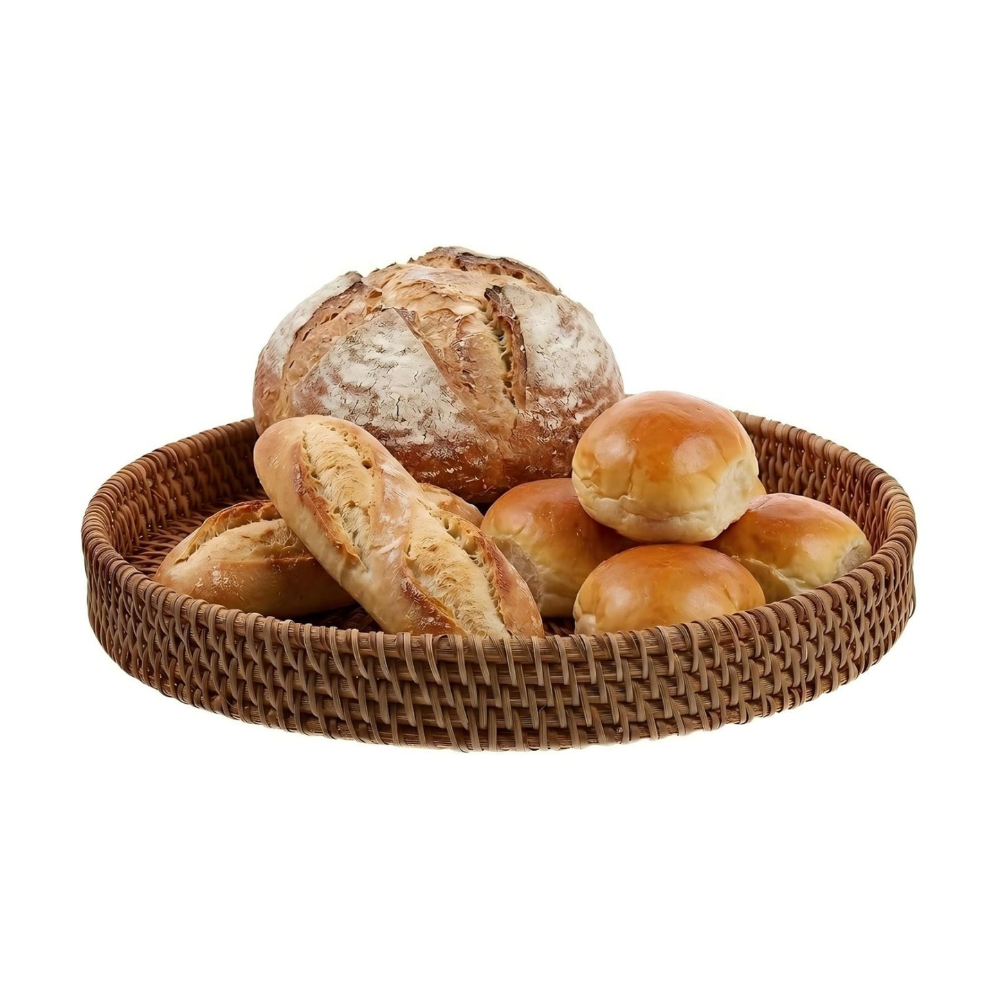 Round Rattan Tray / 8.7" Woven Wicker Serving Basket for Bread Fruit & Snacks