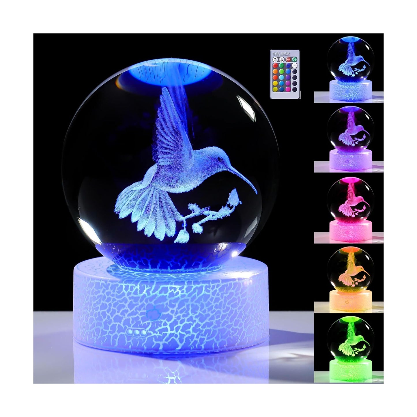 Crystals Ball Hummingbird Figurines Decor Glass Animals Figurine Keepsake / 80mm-hummingbird Big
