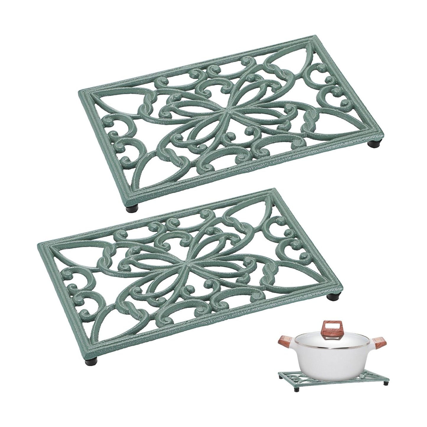 Sumnacon Cast Iron Trivet 2 Pack Rectangle Iron Trivets for Hot Dishes Pots Pans Plates Teapots,10x 6 Inch Metal