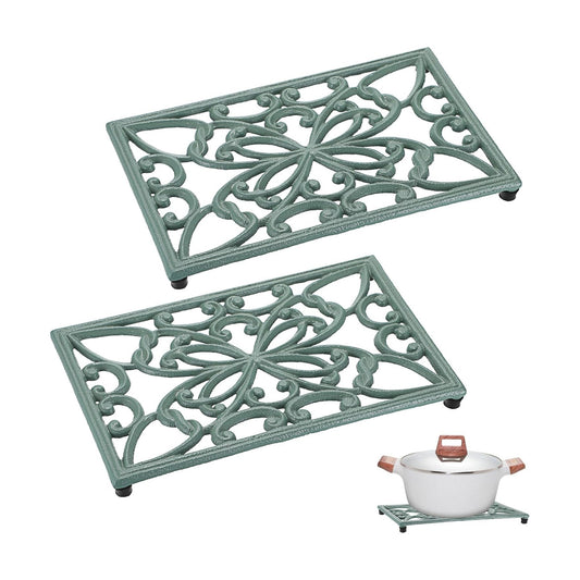 Sumnacon Cast Iron Trivet 2 Pack Rectangle Iron Trivets for Hot Dishes Pots Pans Plates Teapots,10x 6 Inch Metal