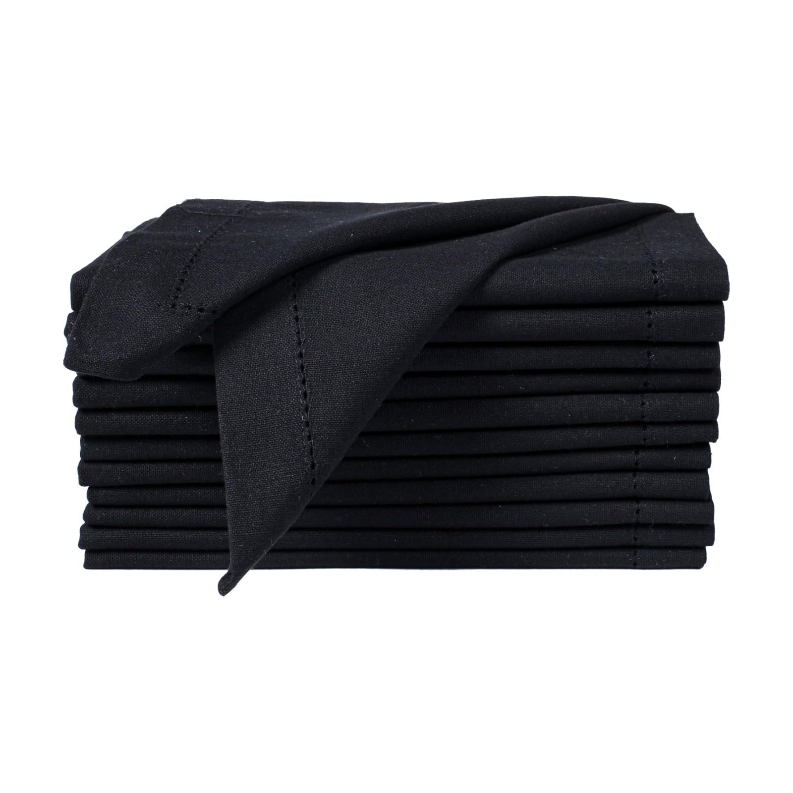 Bedding Craft Cloth Dinner Napkins Set of 12 – 18x18 Jet Black Linen-Look Hemstitched – Reusable Machine Washable