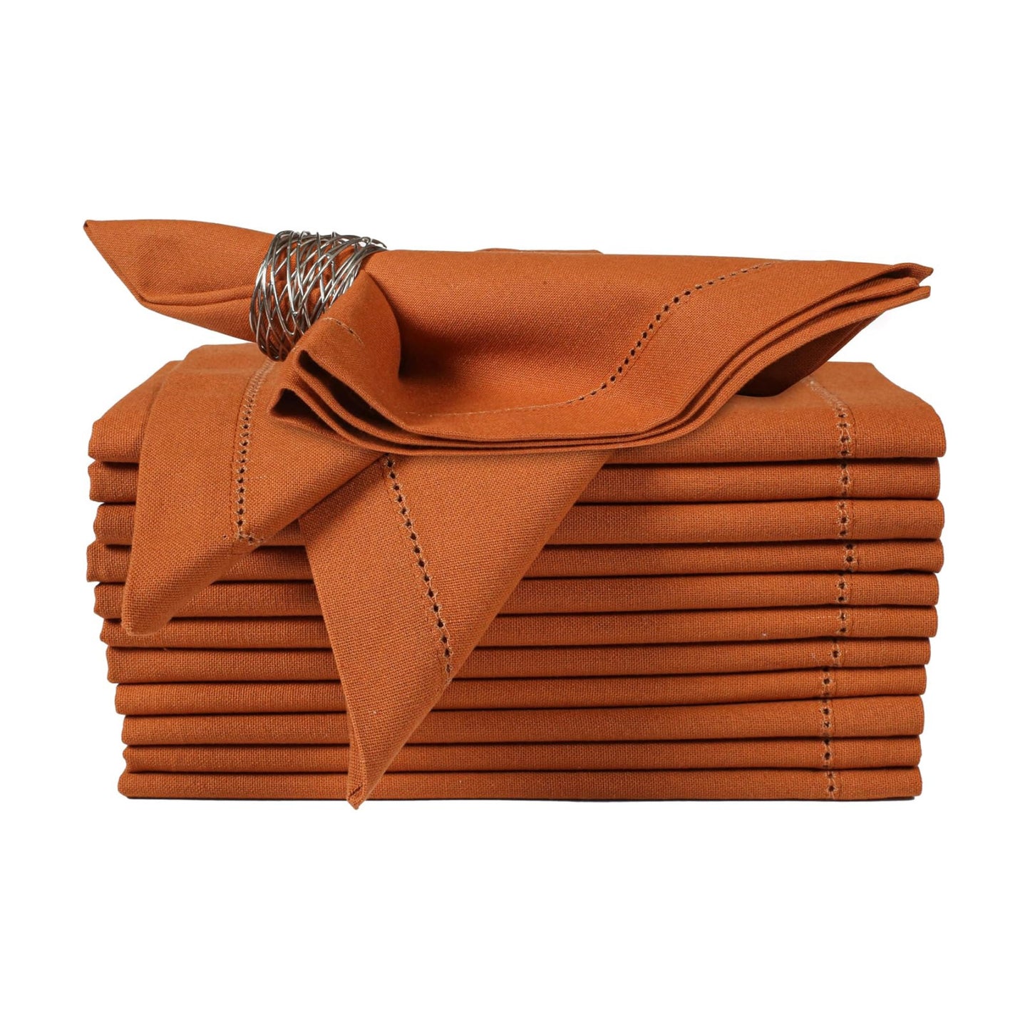 Bedding Craft Cloth Dinner Napkins Set of 12 – 18x18 Roasted Pecan with Hemstitched Mitered Corners – Reusable Machine