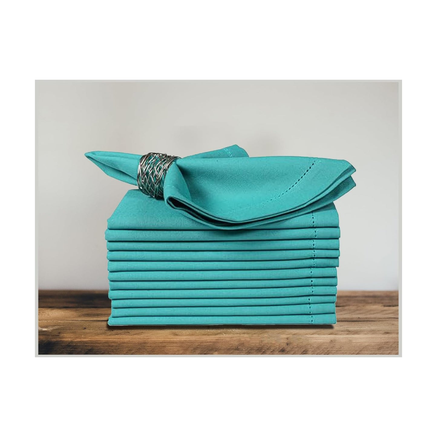 Bedding Craft Cotton Cloth Dinner Napkins Set of 12 – 18x18 Latigo Bay Teal with Hemstitched Mitered Corners – Machine