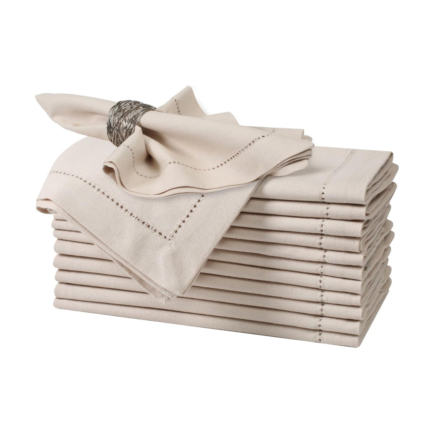 Bedding Craft Cotton Linen Napkins, Oatmeal, 18x18, Set of 12 | Cotton-linen blend, flax oatmeal color, hemstitched