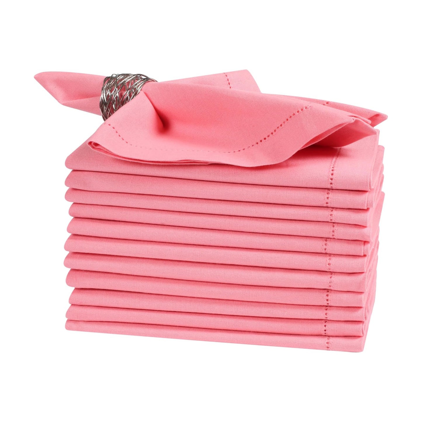 Bedding Craft Cotton Cloth Dinner Napkins Set of 12 – 18x18 Dianthus Pecan Hemstitched – Reusable Machine Washable