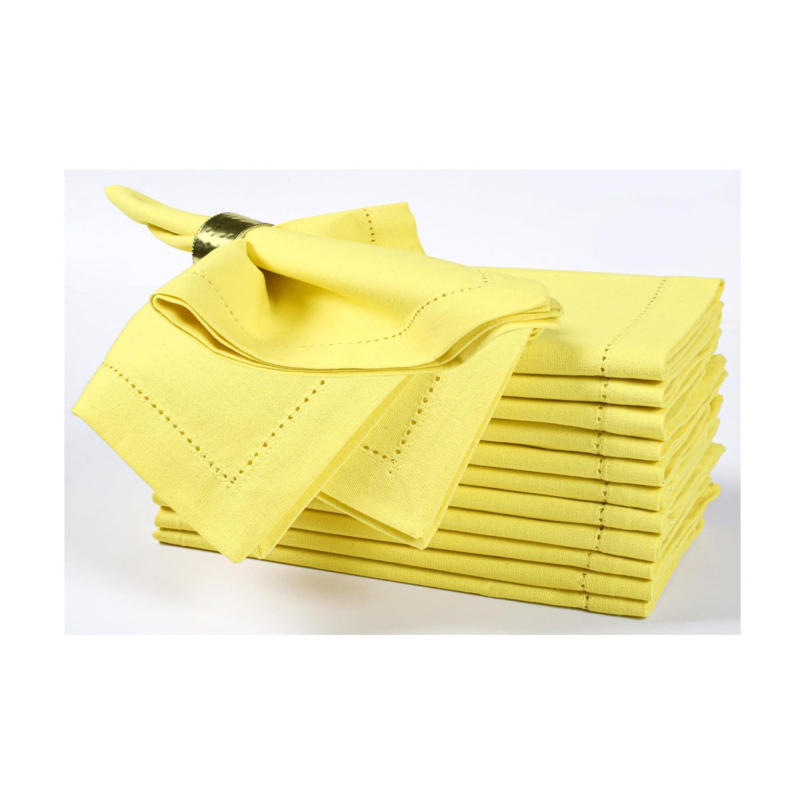 Bedding Craft Hemstitched Cotton Cloth Dinner Napkins Set of 12 – 18x18 Golden Kiwi – Reusable Machine Washable Fabric
