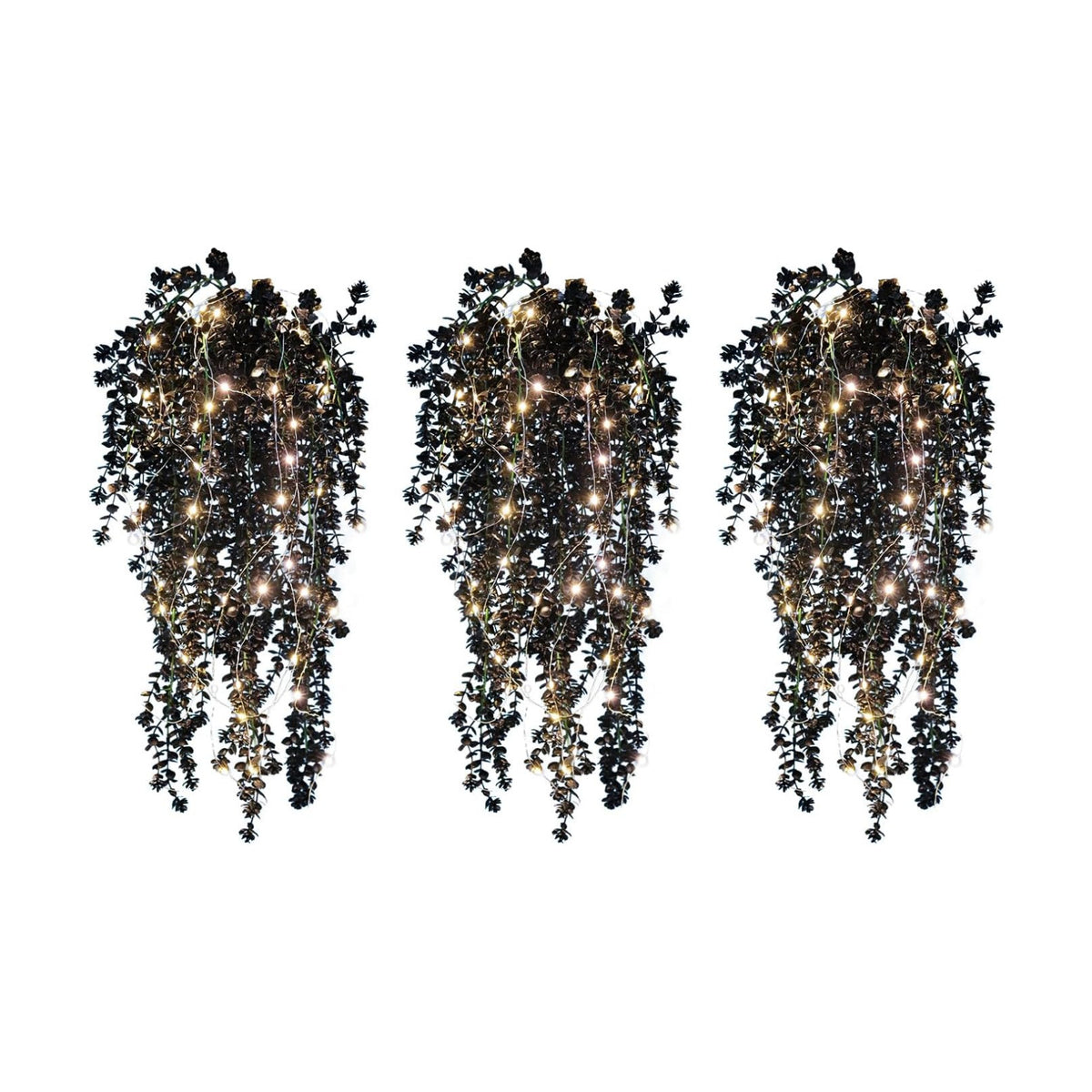 RECUTMS Black Hanging Flowers with Light Faux Hanging Plants Black Greenery