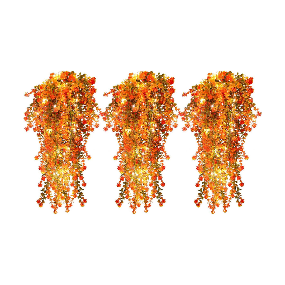 RECUTMS Fall Decor Artificial Flowers Faux Hanging Plants with Lights 3Pcs