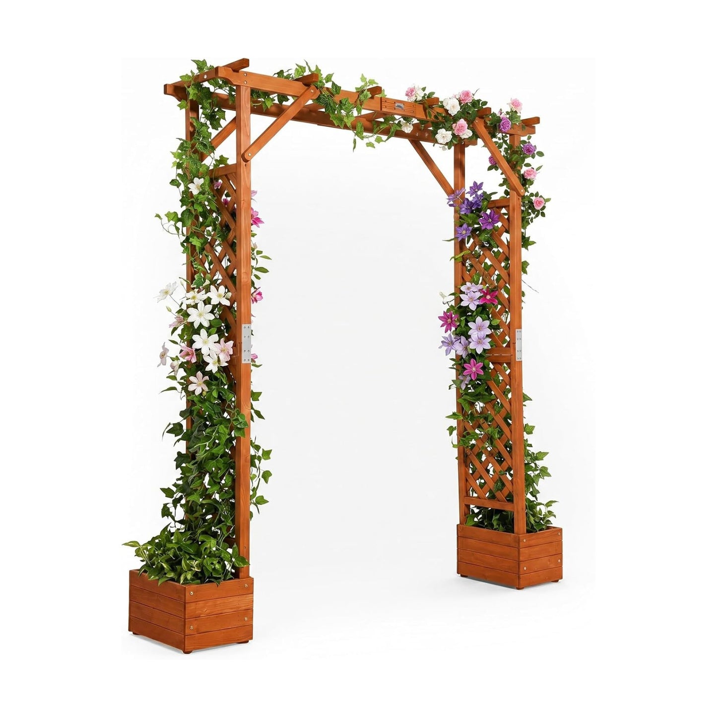 VINGLI Wooden Garden Arbor with Planter, Wedding Arch for Ceremony, Wood Garden Arbour Trellis for Plant Climbing