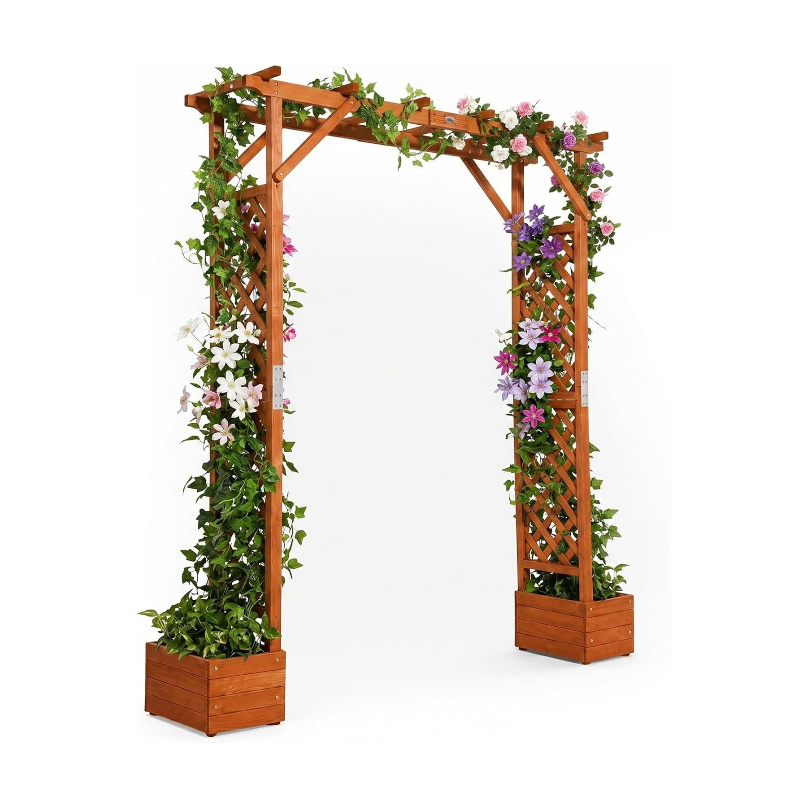 VINGLI Wooden Garden Arbor with Planter, Wedding Arch for Ceremony, Wood Garden Arbour Trellis for Plant Climbing