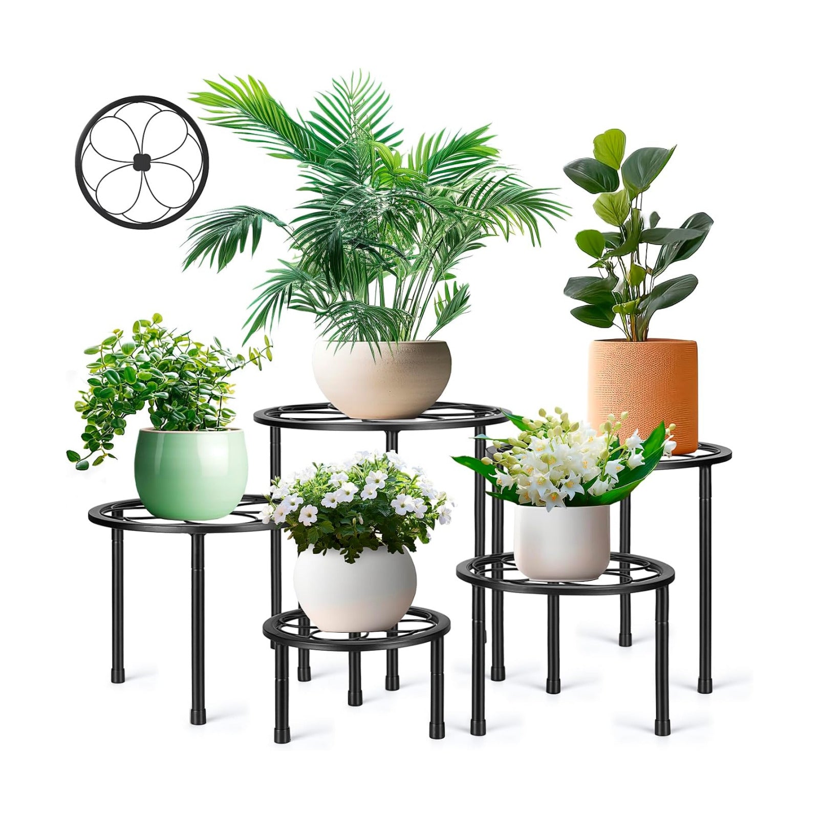 Amaoot 5 Pack Metal Plant Stand, Iron Plant Stands for Indoor and Outdoor | Flower Pot Stands for Multiple Plant, Black