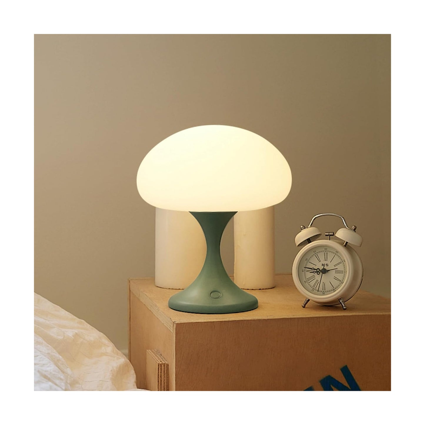 Mushroom Lamp, 5W LED Cordless Rechargeable Table Lamp with Glass Shade, Small Retro Dimmable Touch Light with 3 Color
