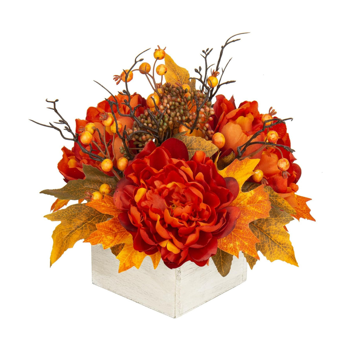 DILATATA Fall Decor Autumn Harvest Floral Centerpiece with Artificial Peony Maple Leaf and Berries Arrangement for Thanksgiving Party Mantel Fall Decor