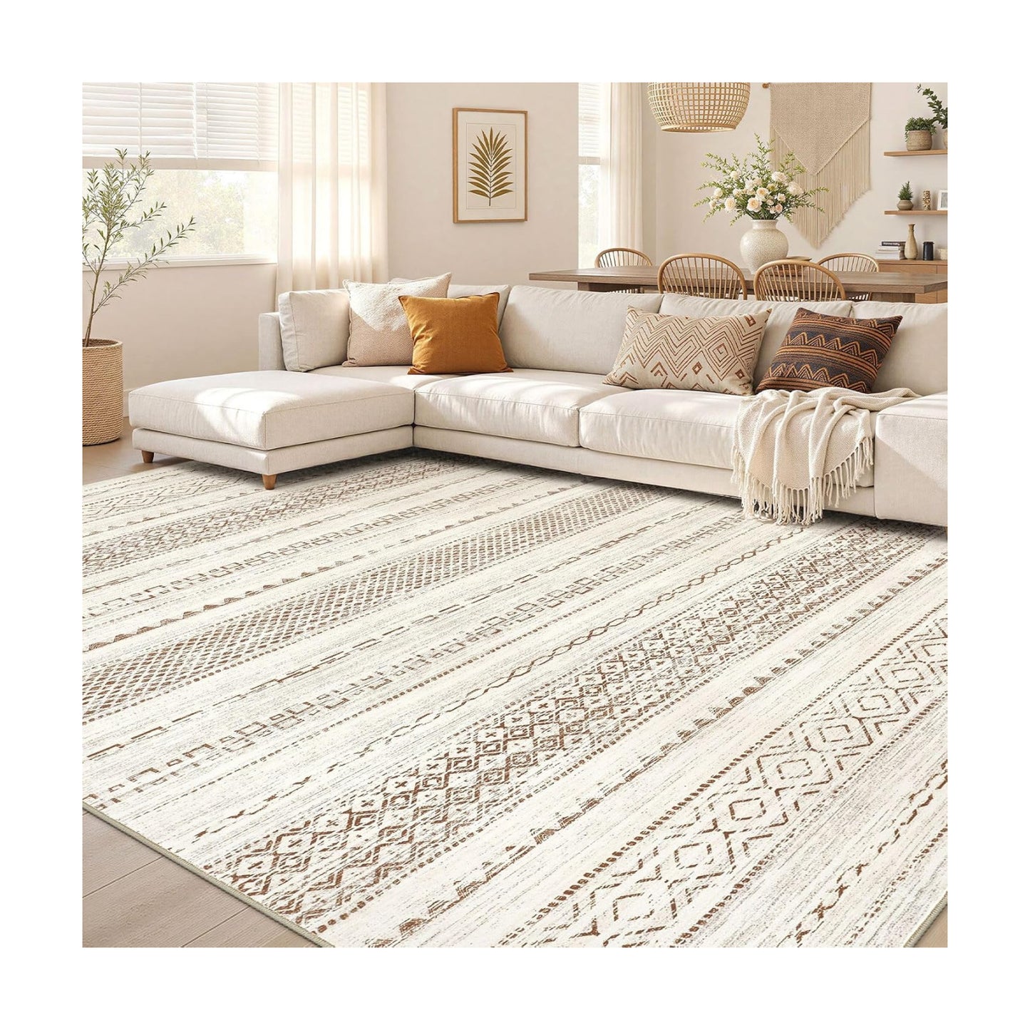 Nakagishi Boho 5x7 Area Rug Living Room Rugs Machine Washable Brown