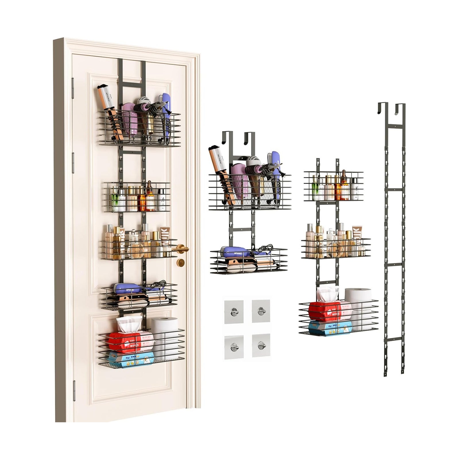 Yuyetuyo 5-Tier Over The Door Organizer Bathroom - Hair Dryer Holder - Hair Tool Organizer Adjustable Height, DIY