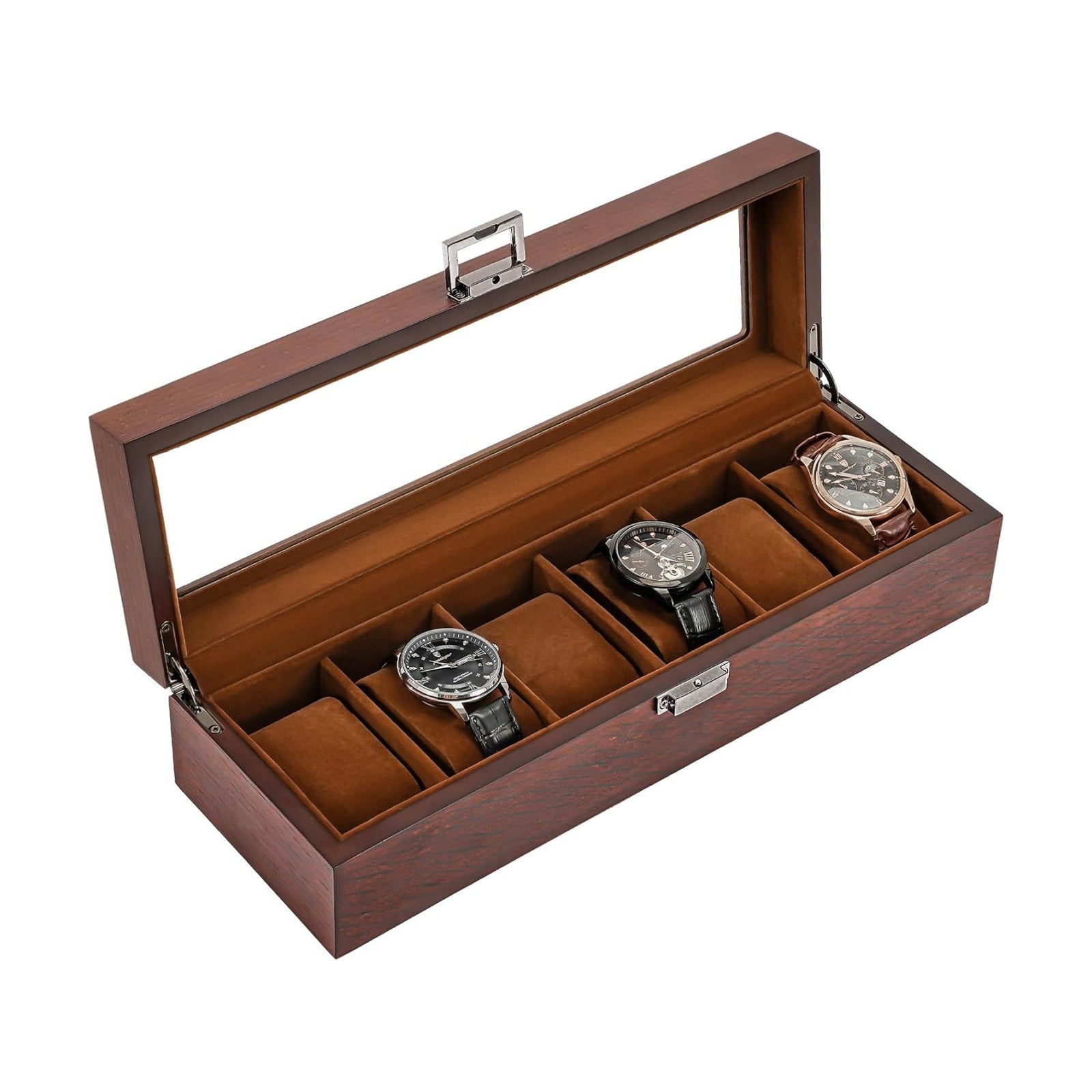 ProCase Wooden Watch Box, 6 Slot Mens Watch Display Case, Espresso | Wood Watches Holder Storage Organizer with Clear
