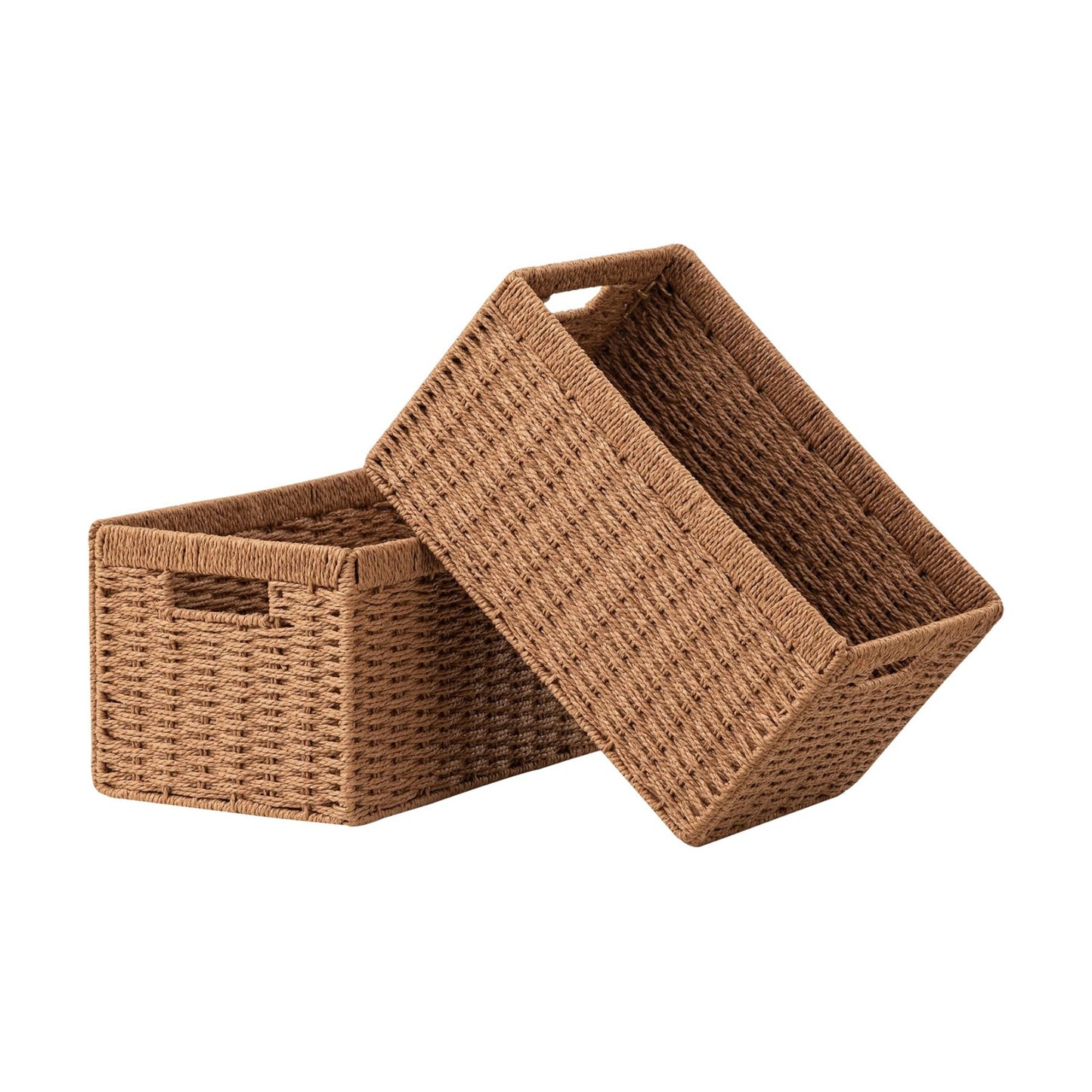 Wicker Basket / 13.4Lx8. W Woven Paper Rope Storage Baskets / Caramel / Medium / 3 x 7.1 / Set of 2