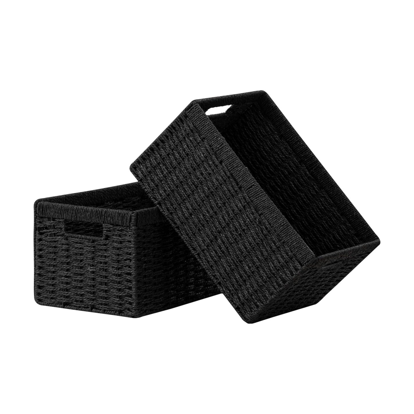 Wicker Basket / 13.4Lx8. W Woven Paper Rope Storage Baskets / Black / Medium / 3 x 7.1 / Set of 2