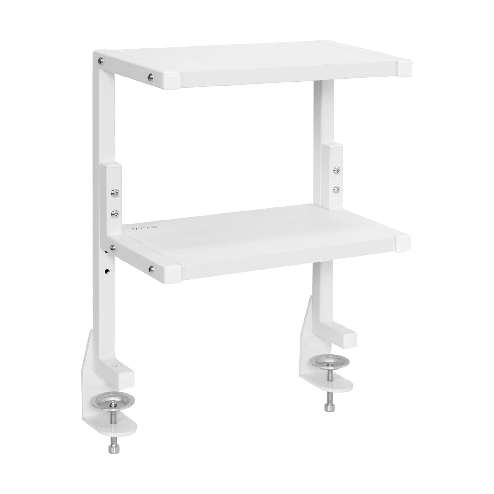VIVO White Clamp-on 13 inch 2-Tier Desk Shelf, STAND-SHELF2CW | Above or Below Desk, 2 Level Shelving Unit for Table