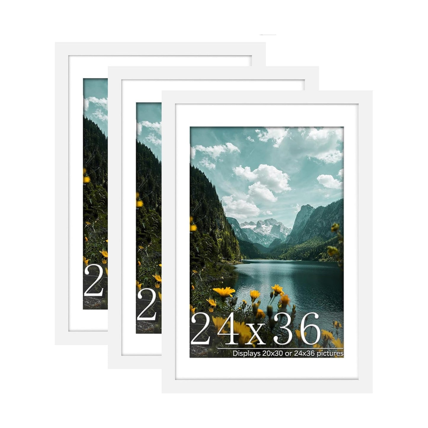 24x36 White Poster Frame, Picture Frame for Wall, 3 Pack | Fits 20x30 Photos With Mat or 24x36 Without Mat, Vertical or