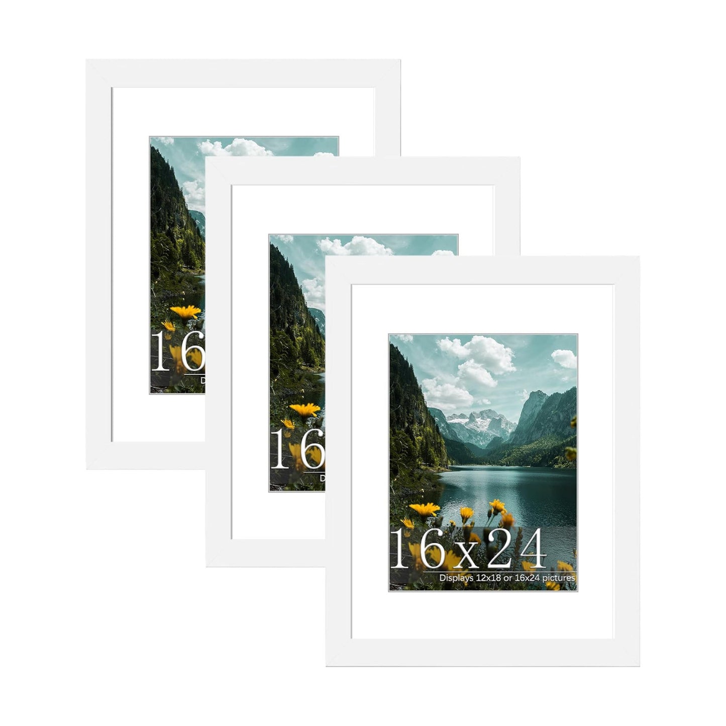 16x24 White Picture Frame, Poster Frame for Wall, 3 Pack | Fits 12x18 Photos With Mat or 16x24 Without Mat, Vertical or