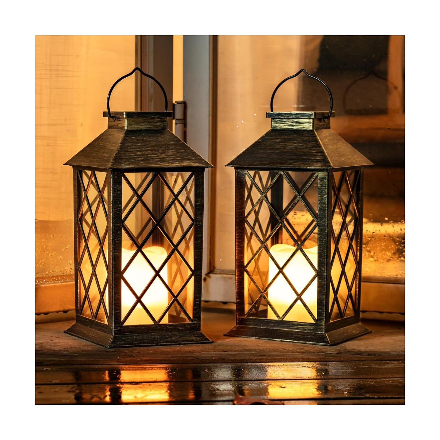 Homemory 2 Pack 13'' Copper Solar Lanterns, Flickering Flame Hanging Lights | Realistic Flickering Flame Creates Cozy