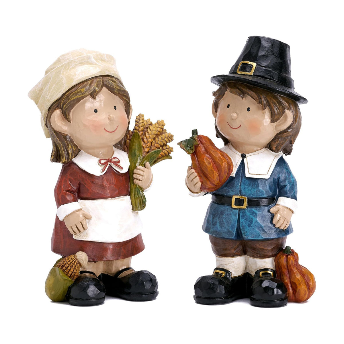 Valery Madelyn Fall Decorations For Home, Family Boy and Girl Harvest Decor for Table, Large Set of 2 Funny Thanksgiving Autumn Collectible Figurine Garden Statue Gift for Room Yard Party 7.3inch
