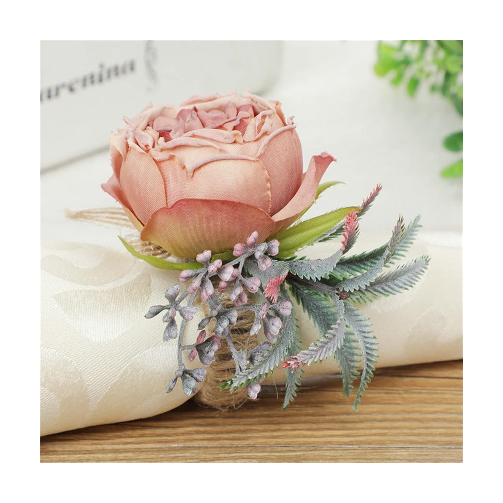 Floral Napkin Rings Set of 6,Rustic Rose Napkin Rings Flower Dinner Napkin Holder for Table Decoration (26#Pink)