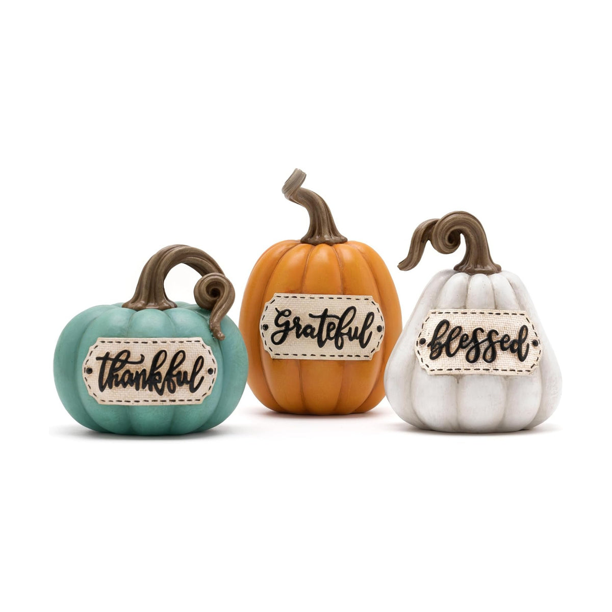 Valery Madelyn Pumpkins Fall Table Decor for Home, Set of 3 Resin Decorative Pumpkins Figurines Decor Indoor Tabletop Centerpieces Harvest Autumn Thanksgiving Dining Room Shelf Decoration, 6.3 inch