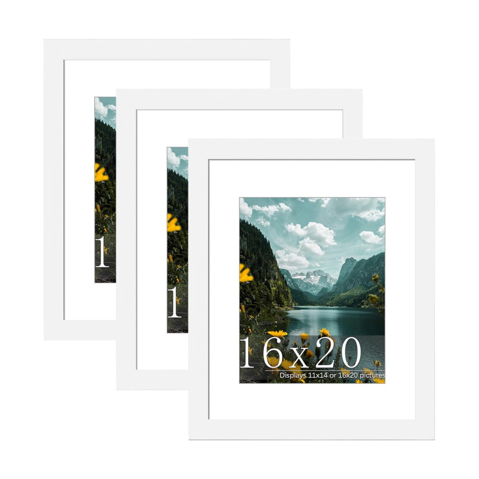 16x20 White Picture Frame, Poster Frame for Wall, 3 Pack | Fits 11x14 Photos With Mat or 16x20 Without Mat, Vertical or