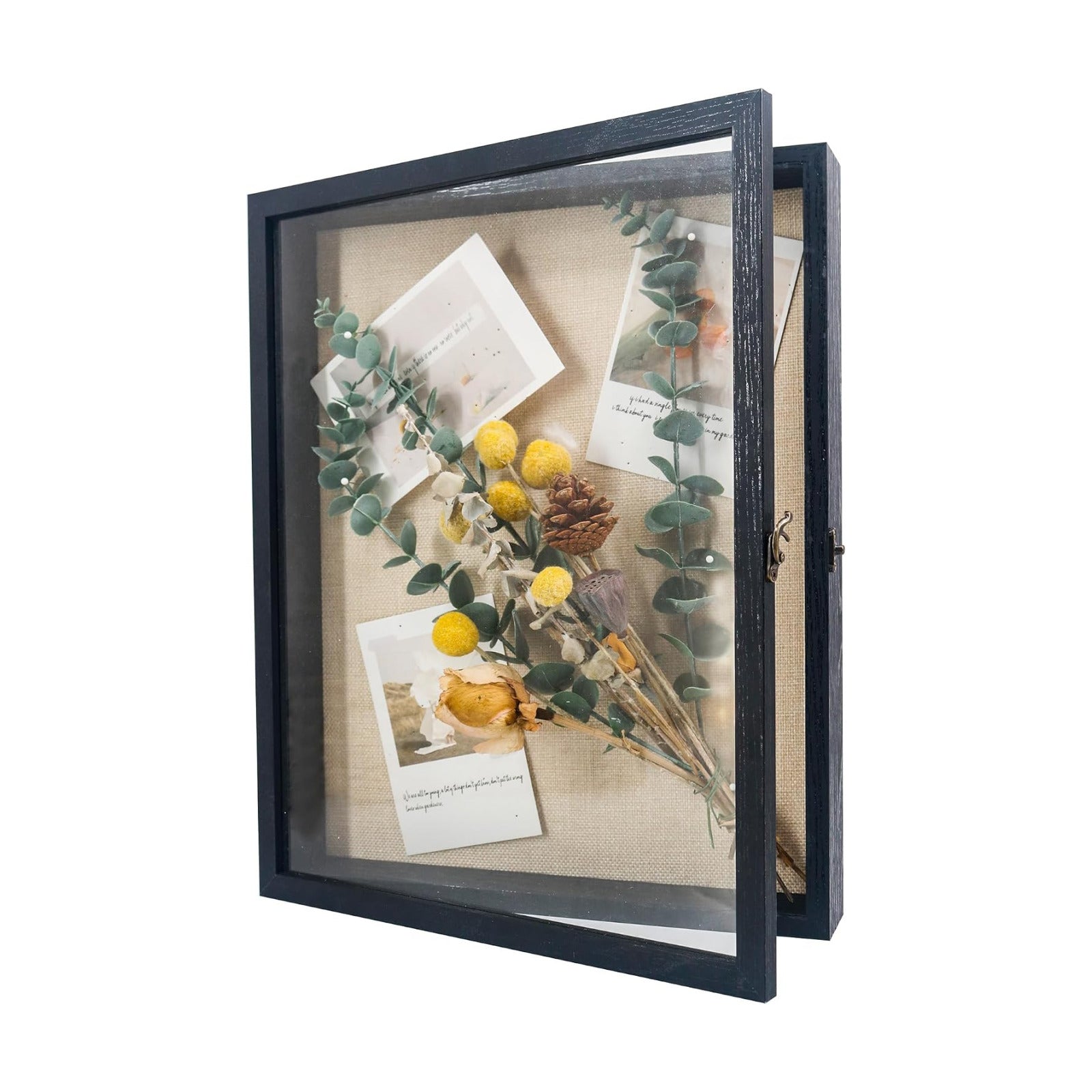 GraduationMall 13x16 Wood Shadow Box Frame Glass Door Display Case with Linen Back and 6 Stick Pins,1.5 inches Interior