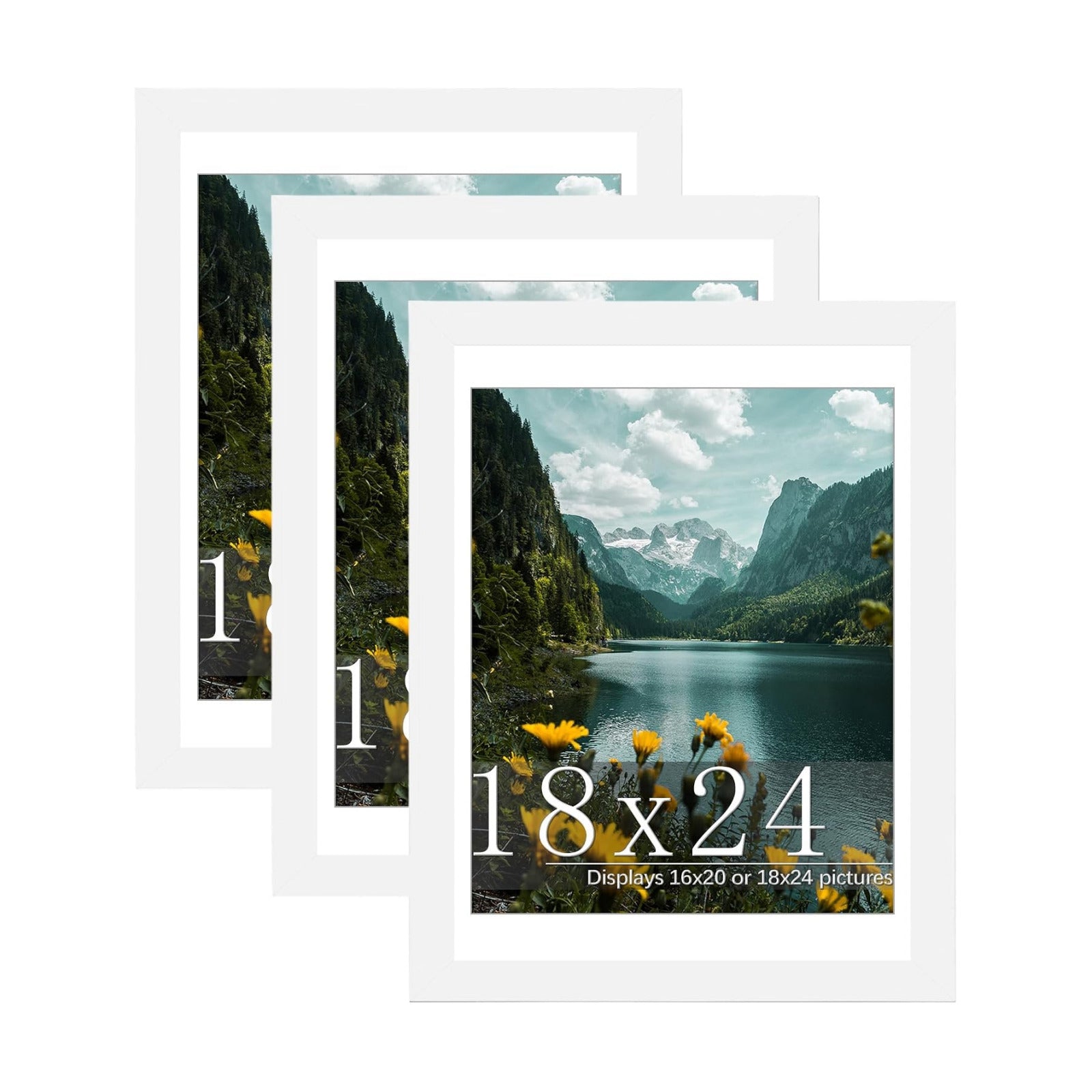18x24 White Poster Frame, Picture Frame for Wall, 3 Pack | Fits 16x20 Photos With Mat or 18x24 Without Mat, Vertical or