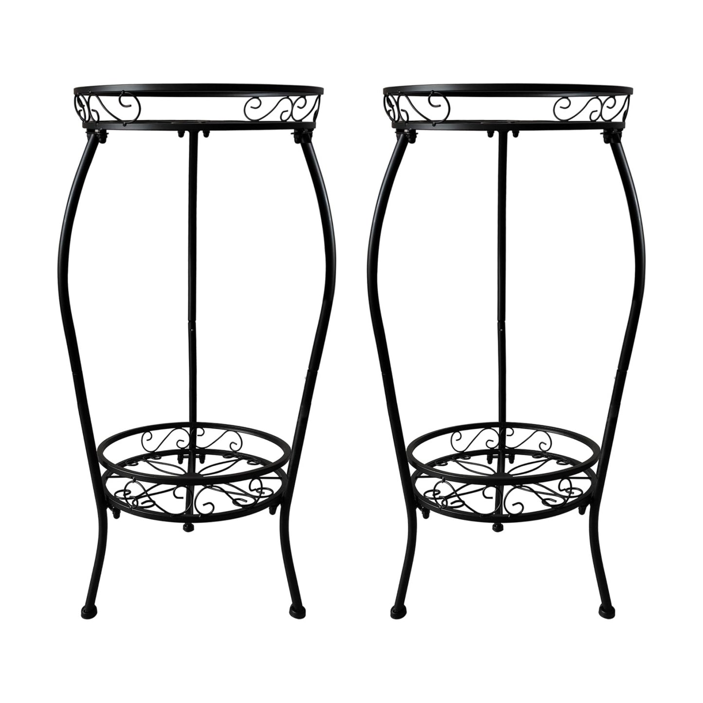 Metal Plant Stand 2 Tier Indoor Outdoor, 2 Pack Tall Flower Pot Shelf Rustproof Stable Heavy Duty Corner Stand, 28 inch