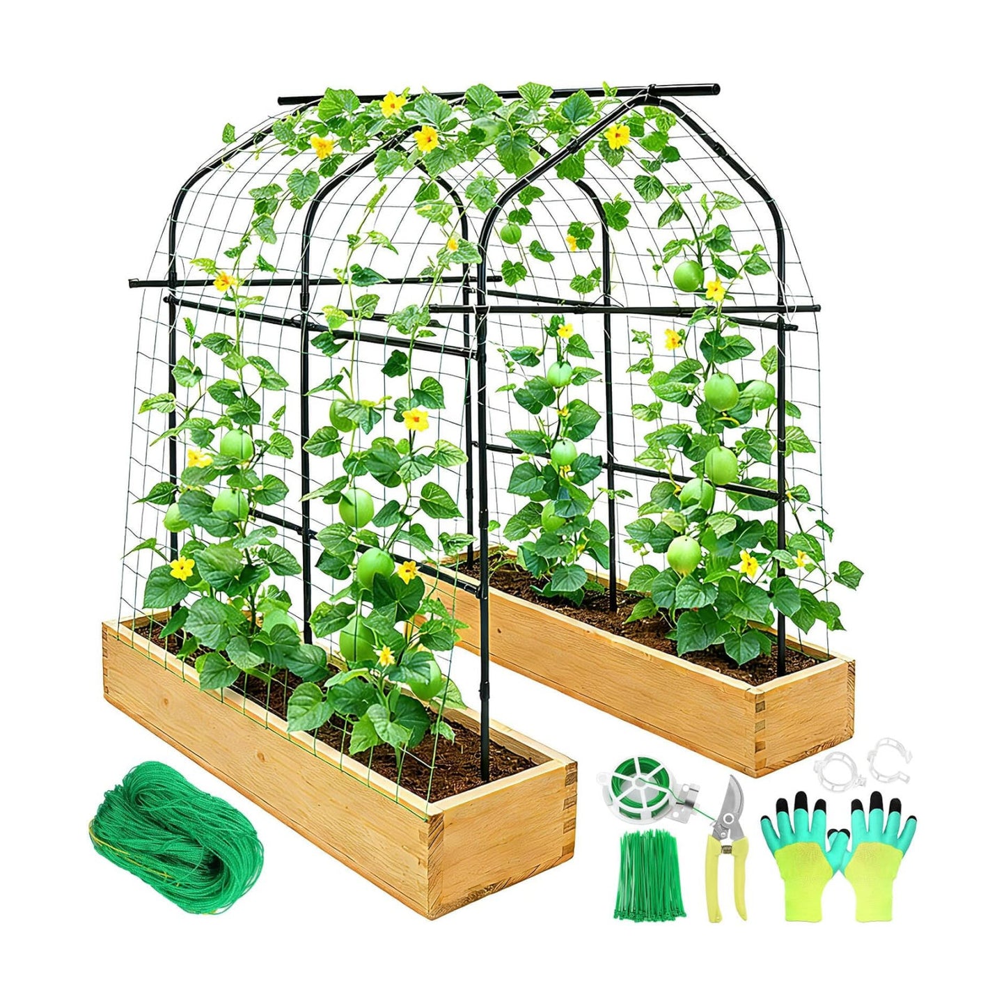 7FT Garden Trellis for Climbing Plants Outdoor, Metal Arch Trellises | Heavy Duty Large Cucumber Trellis for Raised