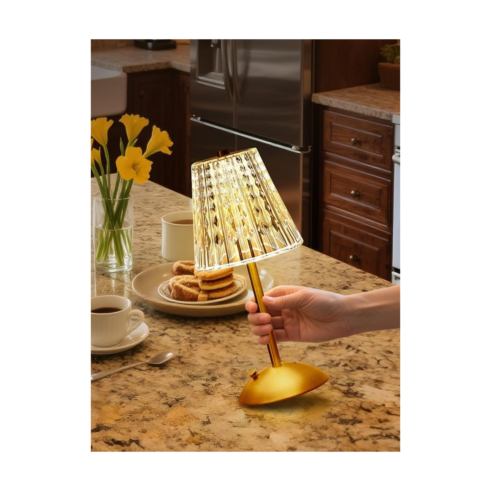 【3200mAh】Brass Table Lamp, 3 Colors+Dimmable+Touch Crystal Lamp LED Gold Lamp, Mood Lighting Mood Light, Brass Decor