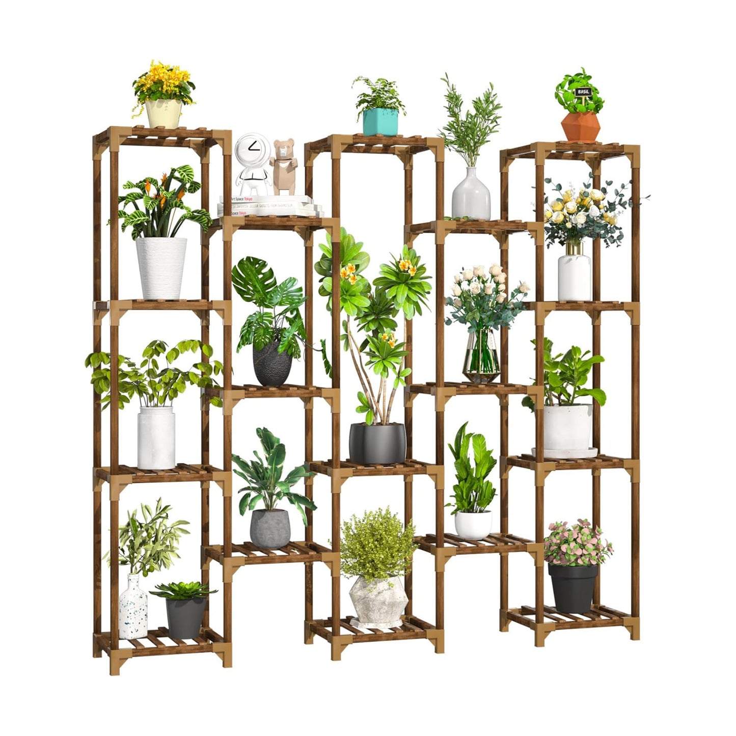 Plant Stand Indoor Outdoor, 17 Tiered Plant Shelf Wood Plant Rack | Tall Plant Holder for Multiple Plants, Large Ladder