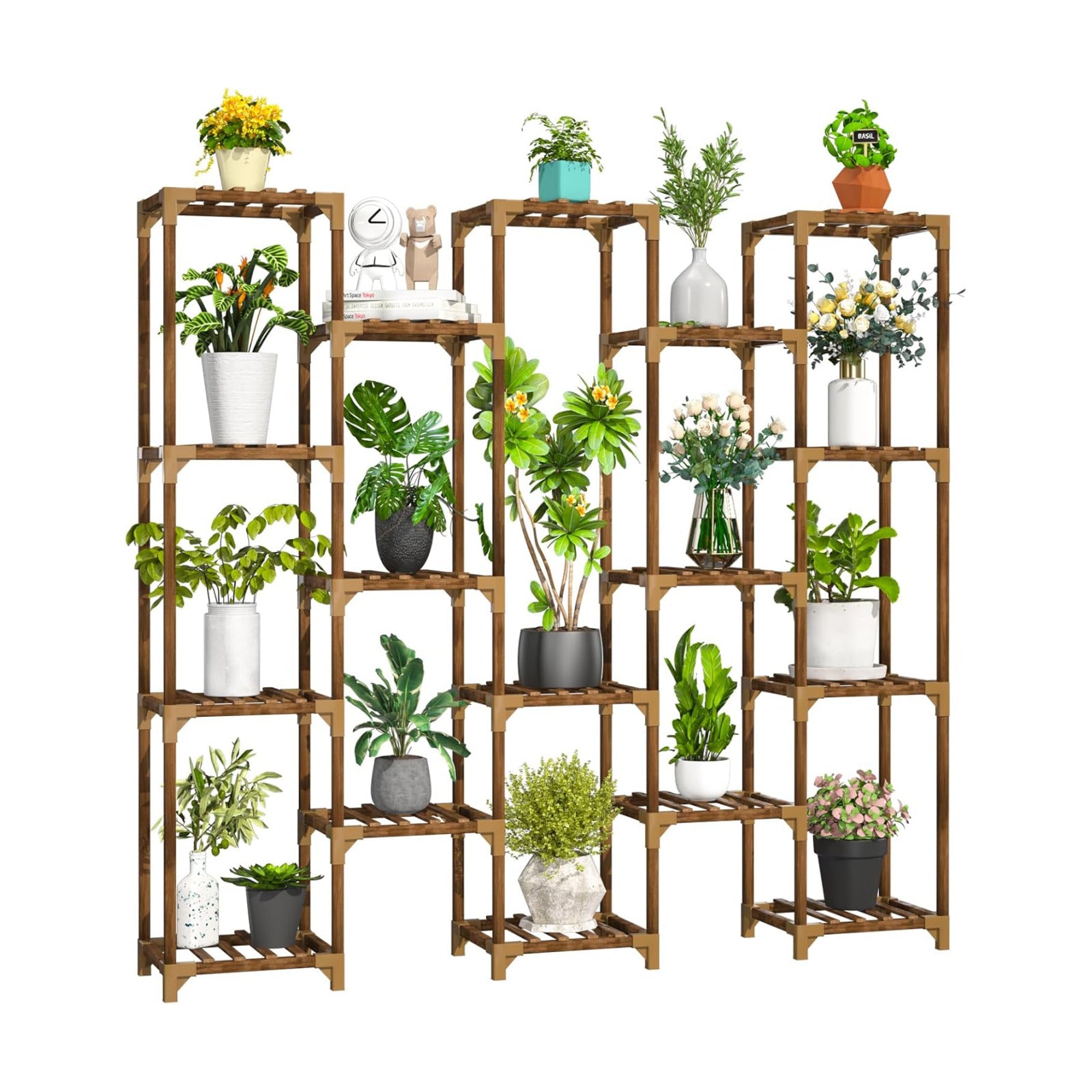 Plant Stand Indoor Outdoor, 17 Tiered Plant Shelf Wood Plant Rack | Tall Plant Holder for Multiple Plants, Large Ladder