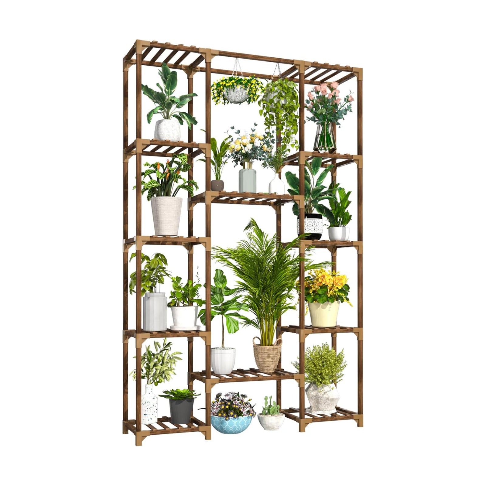 Plant Stand Indoor Outdoor, 12 Tiered Plant Shelf Wood Plant Rack | Tall Plant Holder for Multiple Plants, Large Ladder