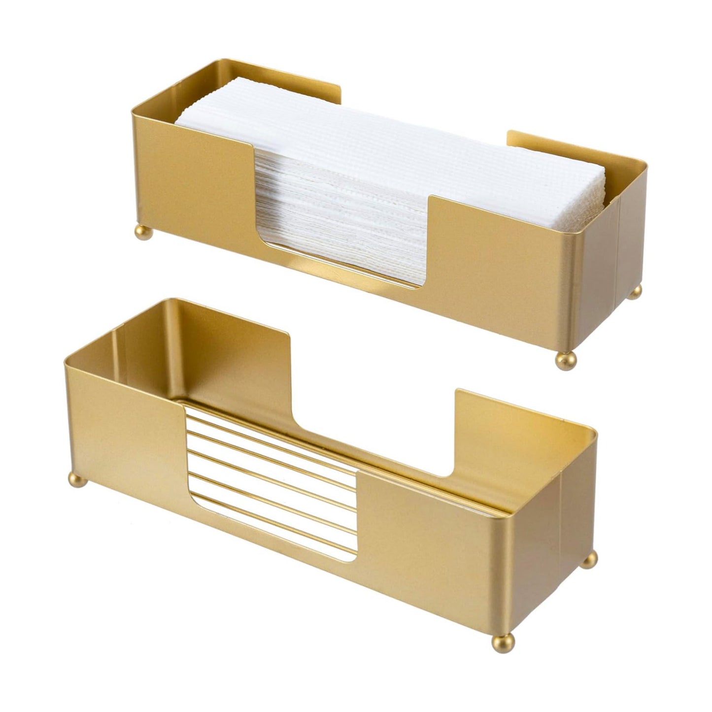 MyGift Brass Tone Metal Hand Towel Holder Countertop Dispenser Set of 2 | Fits Trifold C Fold Z Fold Towels, Countertop