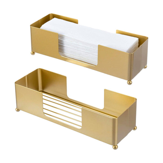 MyGift Brass Tone Metal Hand Towel Holder Countertop Dispenser Set of 2 | Fits Trifold C Fold Z Fold Towels, Countertop